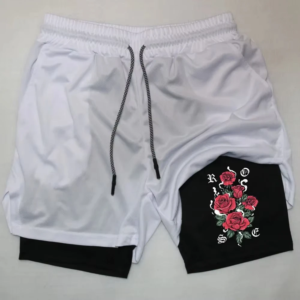 Celana Pendek Kompresi Gambar Mawar Lari Olahraga 2 In 1 Celana Pendek Jogging Latihan Kebugaran Gym Musim Panas Y2K RL0663