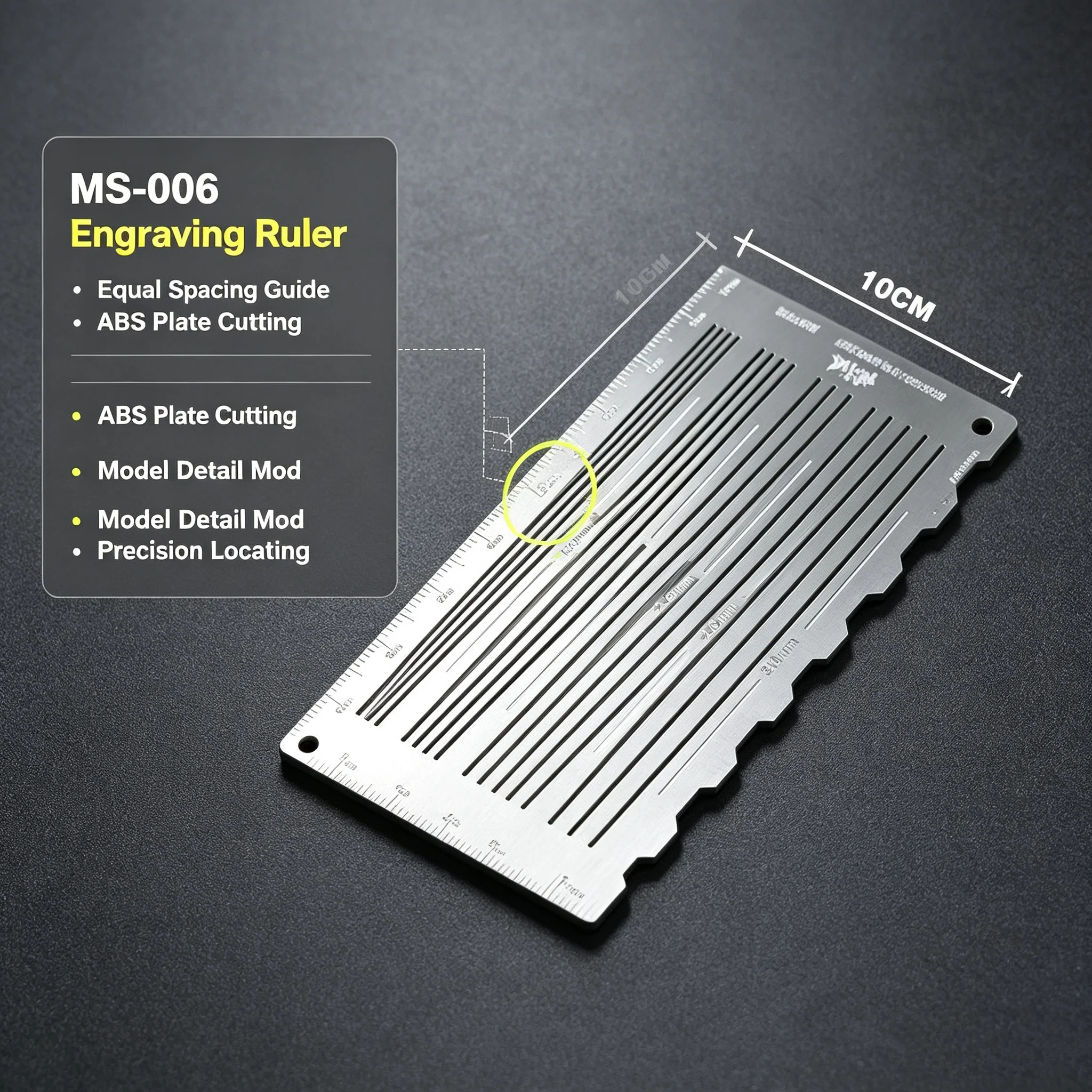 MSWZ Equal‑Distance Scribing Ruler MS‑006, Model Building Tool for Gundam Military Kit ABS Plate Cutting and Detail Modification