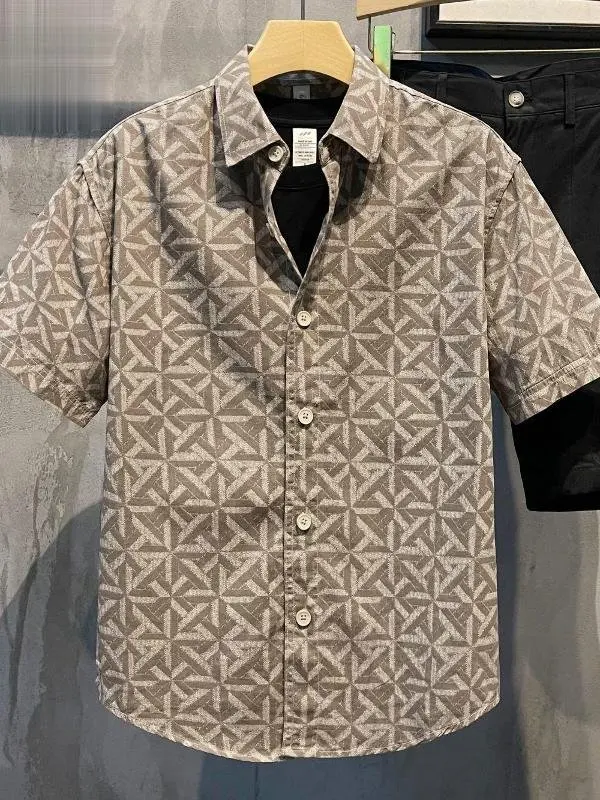 カジュアルメンズ半袖シャツ-スタイリッシュなチェック柄デザイン-スクエアカラー-ハンサムでおしゃれなサマー2025-韓国風アクセサリー