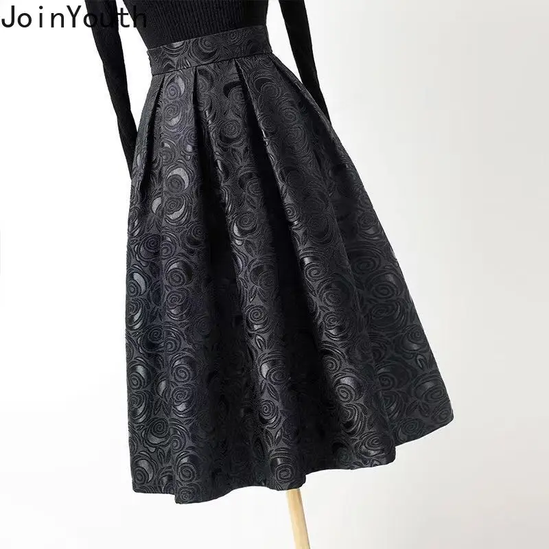 

2023 Faldas Mujer De Moda Vintage Skirt for Women High Waist A-line Floral Jupe Fashion Temperament Saia Korean Pleated Skirts