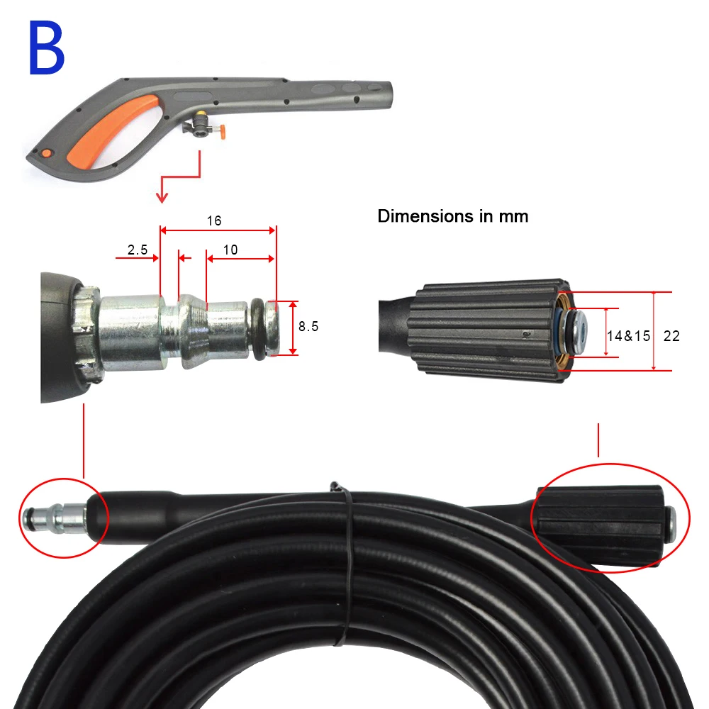 6m 10 meters 160bar 2320psi High Pressure Water Cleaning Hose Cord Pipe for Interskol Elitech High Pressure Washer Hose