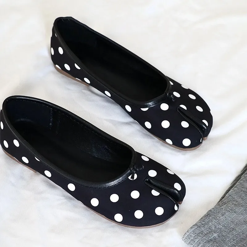Size 35-40 Women's Black & White Polka Dot Toe-Separating Ballet Flats Casual Comfort Shoes