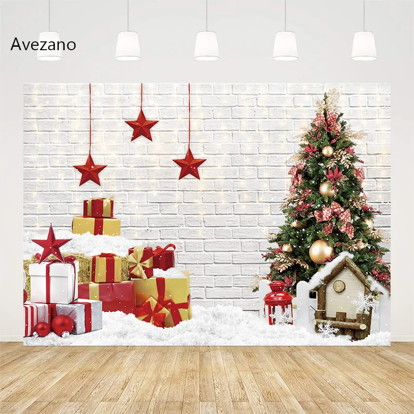 

Christmas Backdrops Photography Snowflake Gifts Xmas Tree Decor Brick Wall Stars Kids Portrait Backgrounds Decoration