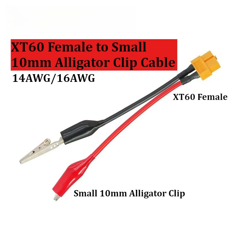 16AWG XT60 Female to 10mm Alligator Clip Power Extension Cable High‑Conductivity Test Clip Harness for Lithium Battery Charging