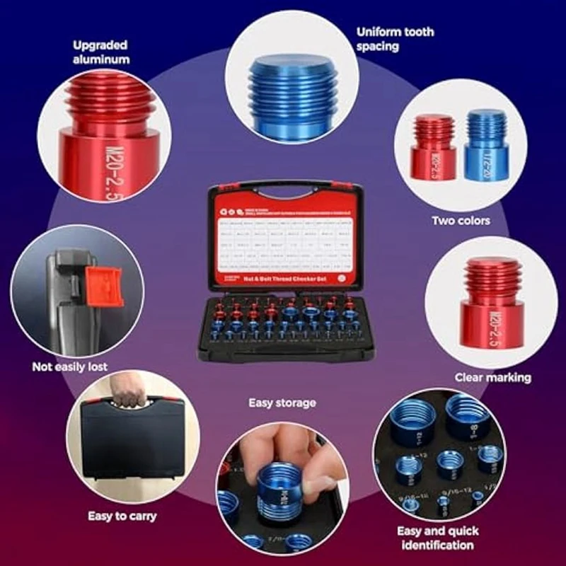 

50Pcs Thread Checkers,Nut and Bolt Thread Checkers,for Nut Bolt Size Finder and Identifier in Narrow and Tricky Area-ABWY