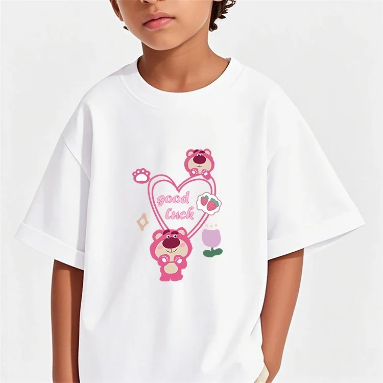 

Футболка с принтом Lotso для мальчиков и девочек от 3 до 14 лет, милый дизайн с медведем, ароматизированный клубничным ароматом, летний дизайн для активного отдыха на природе