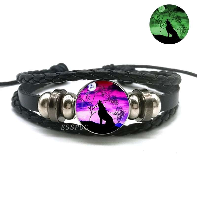 Pulseira Cabeça de Lobo Multilayer para Homens e Mulheres, Pulseiras Luminosas, Brilha no Escuro, Jóias da Moda