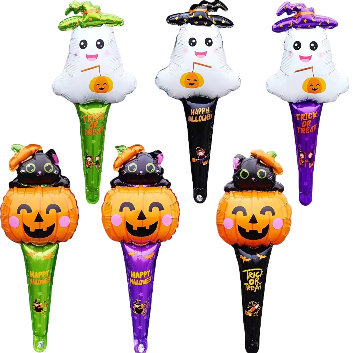 6pcs 25nch Halloween Stick Foil Balloons Set Pumpkin Cat Sticks Balloon Ghost Sticks Globos Halloween Party Decorations Supplies