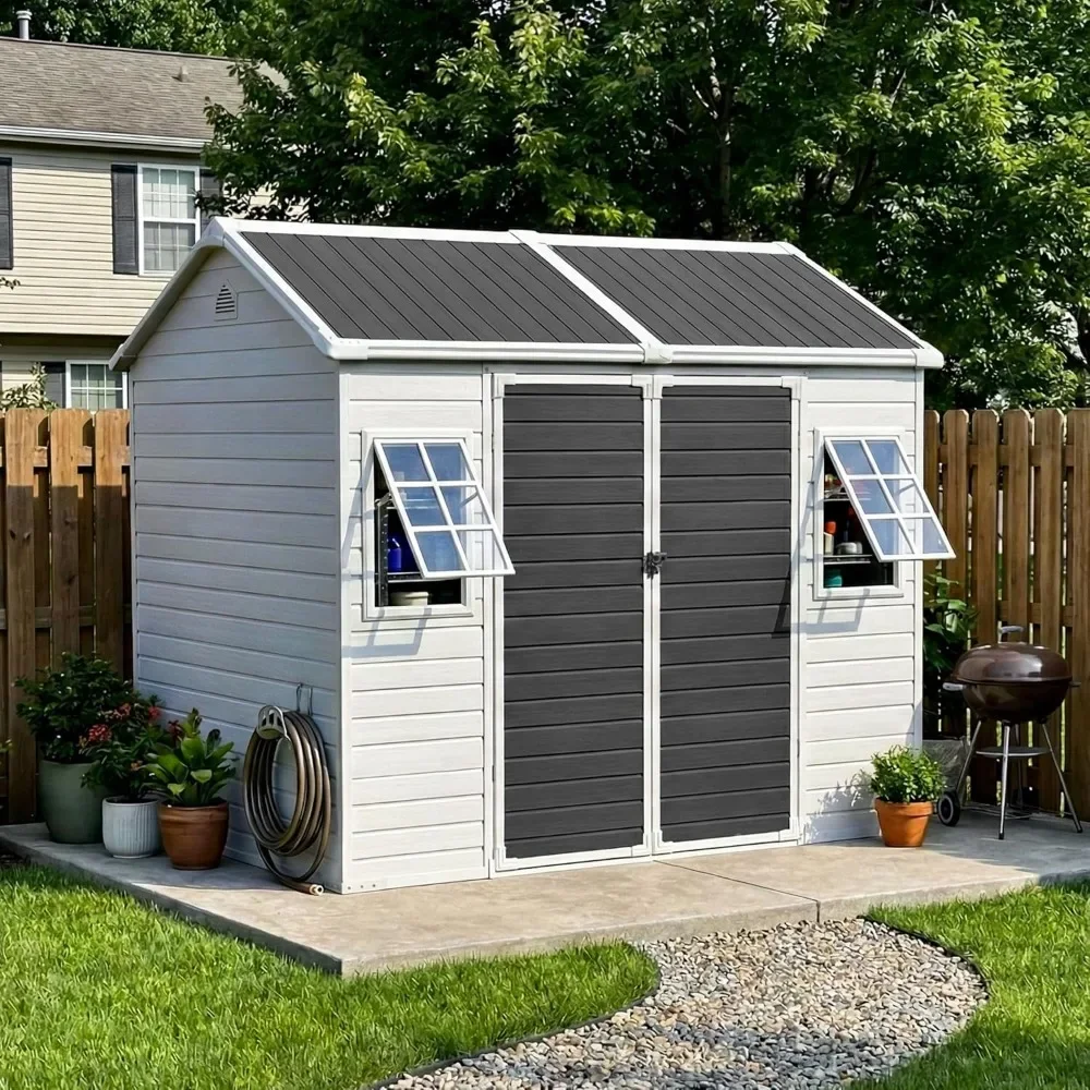 Storage Shed with Floor & Adjustable Windows Large Outdoor Shed Waterproof Plastic Garden Sheds for, Customized