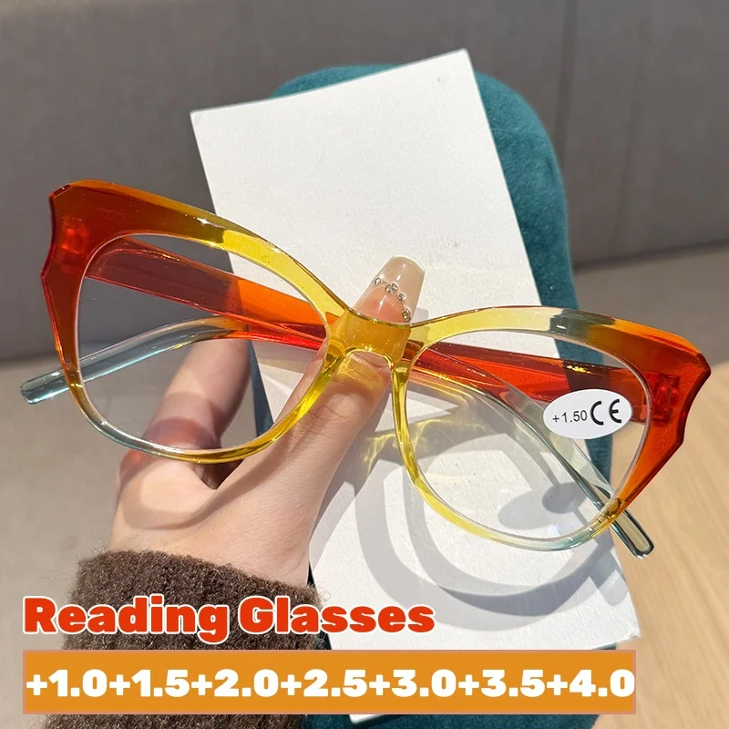 

Stylish Polygonal Anti Blue Light Presbyopia Glasses Women Trendy Cat Eye Decorative Reading Glasses with Diopter +1.0 To +4.0