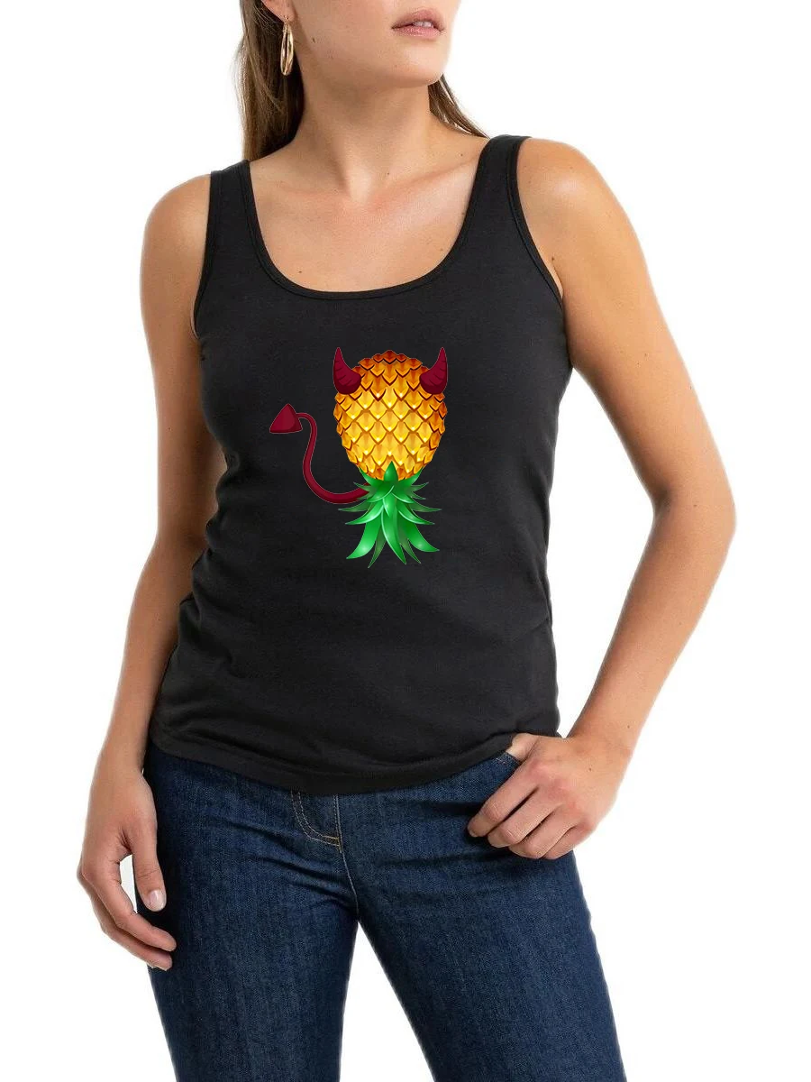 Swinger Upside Down Bad Pineapple Devil Horn Tank Tops Women's Sexy BDSM Sleeveless T-Shirt Gym Fitness Slim Fit Tee