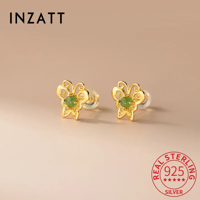 

INZATT 925 Sterling Silver Hollow Butterfly Stud Earrings for Women Cute Insect Fine Jewelry 18K Gold Exquisite Accessories