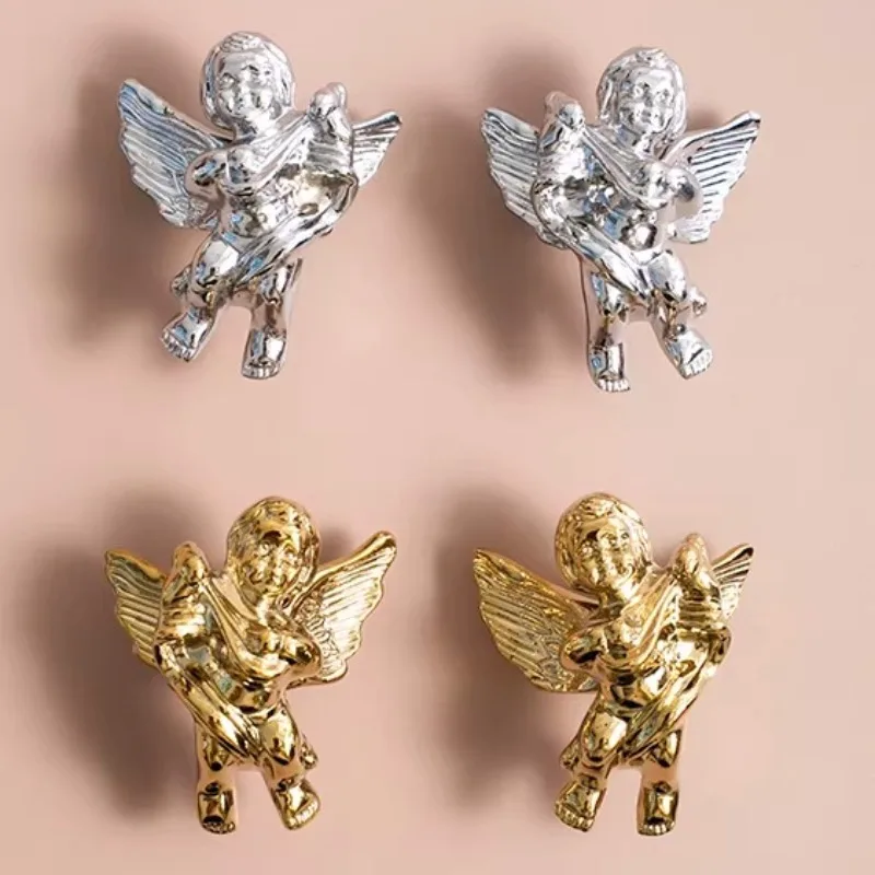 Solid Brass Creative Little Angel Wardrobe Cabinet Pull PVD Gold and Chrome Silver Furniture Handle Children's Room Drawer Knob