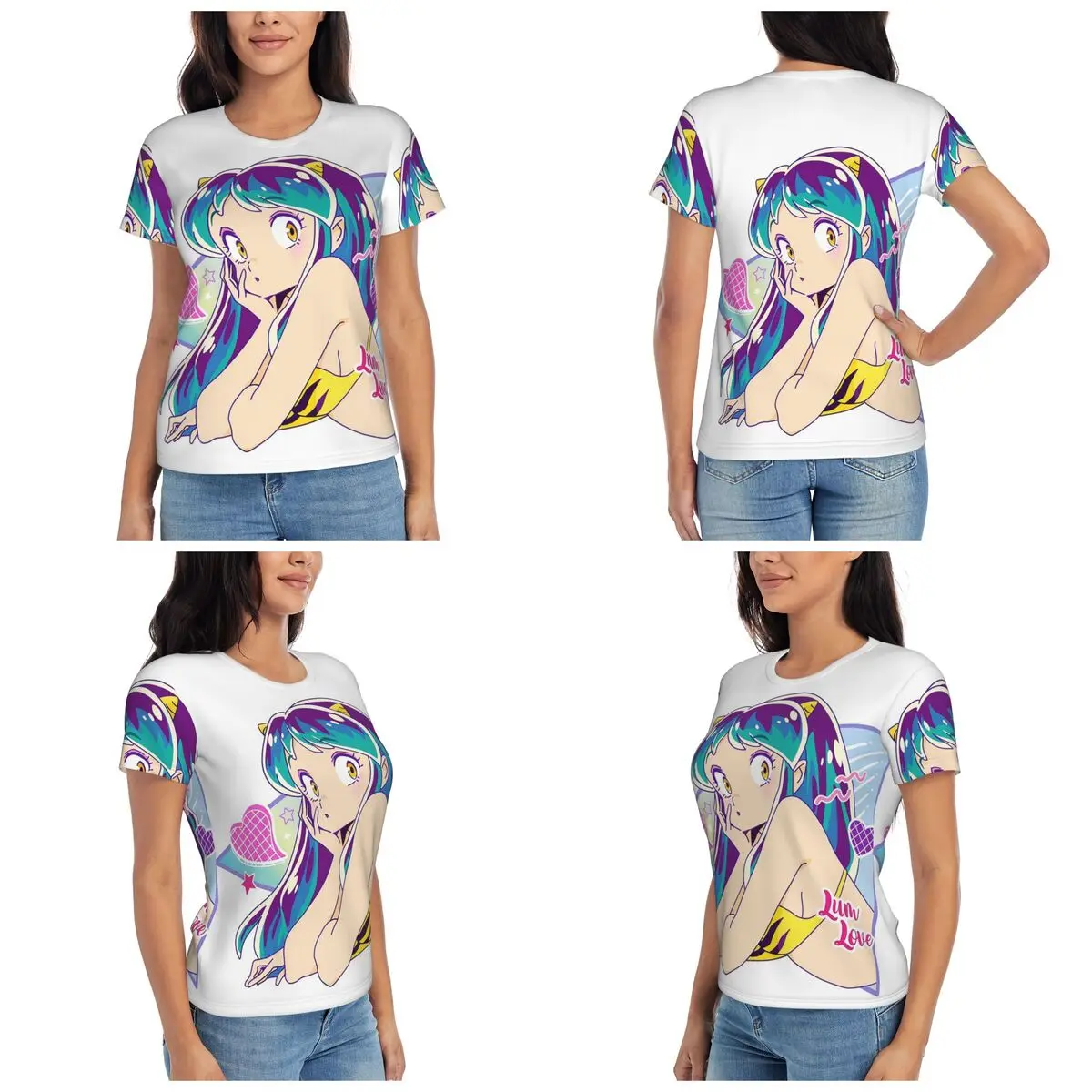 Camiseta Flying Lamu Anime Urusei Yatsura para mujer, camisetas de manga corta con cuello redondo, ropa de calle de algodón, camisetas de verano