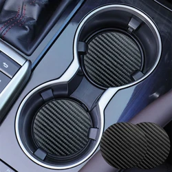 2pcs Car Styling Pad Auto Coaster Water Cup Holder Mat Carbon Fiber Anti-slip Pad Decoration Interior Car Accessories