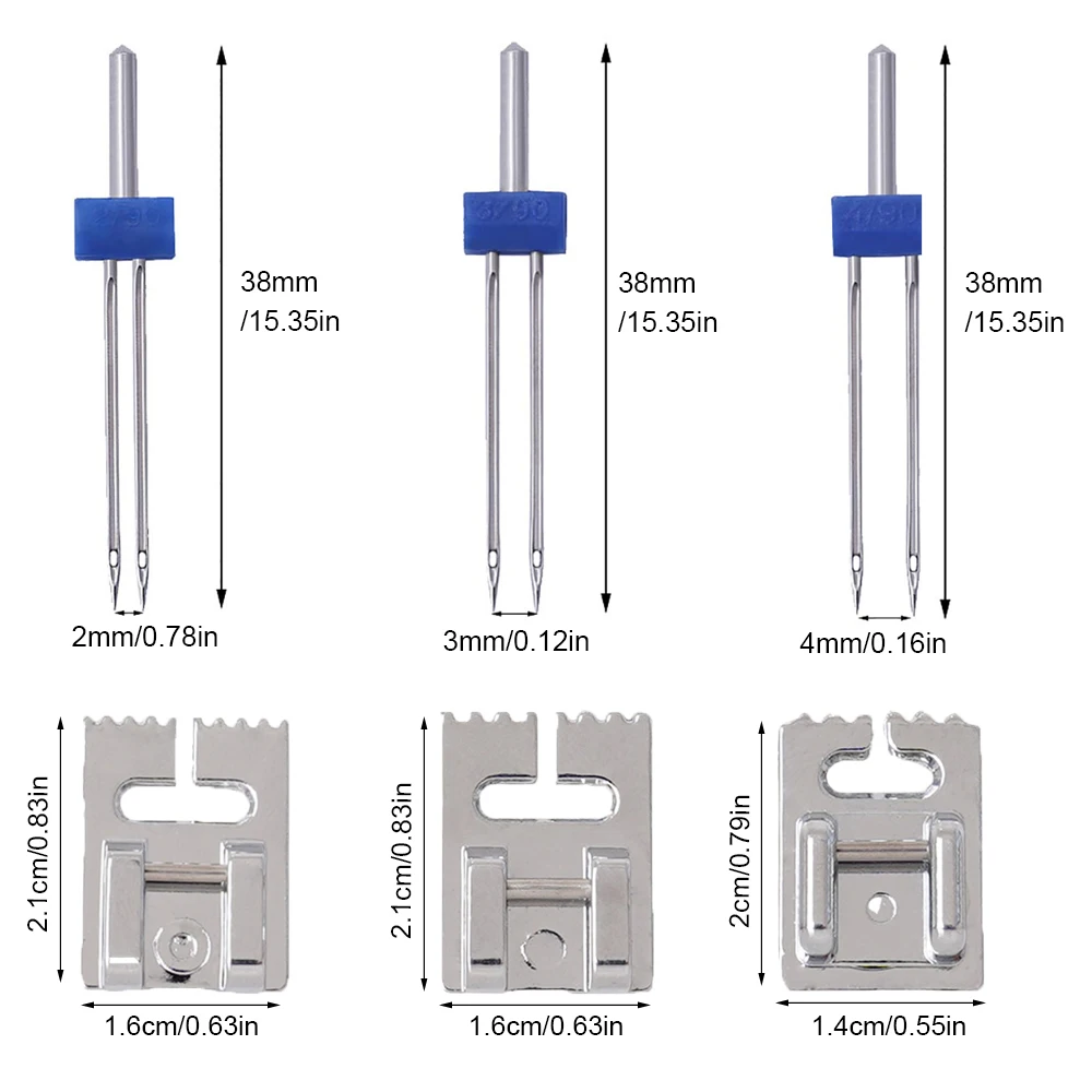 1Set household double head sewing machine needle+Tucker presser foot 2mm 3mm 4mm electric sewing machine needle