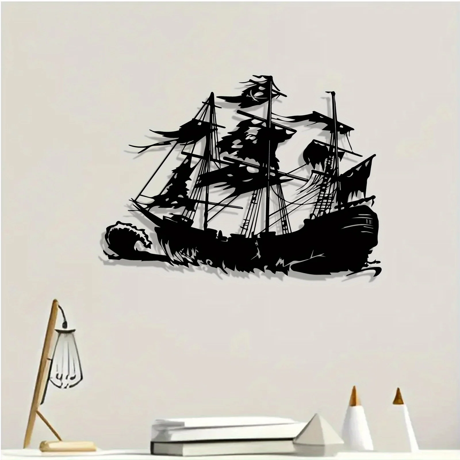 1pc Vintage Pirate Ship Metal Wall Art, Weather-Resistant Nautical Iron Decor for Man Cave