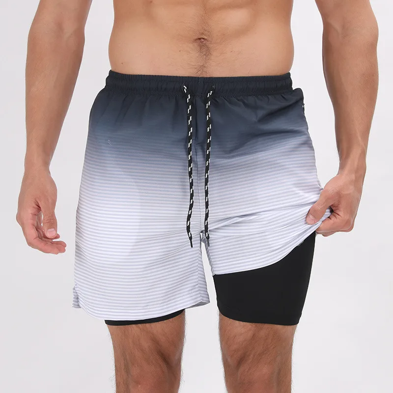 Summer Shorts Men Double Layer Beach Wear Surf Swimming Sportswear Fitness Loose Shorts Casual Trouser New Swimwear