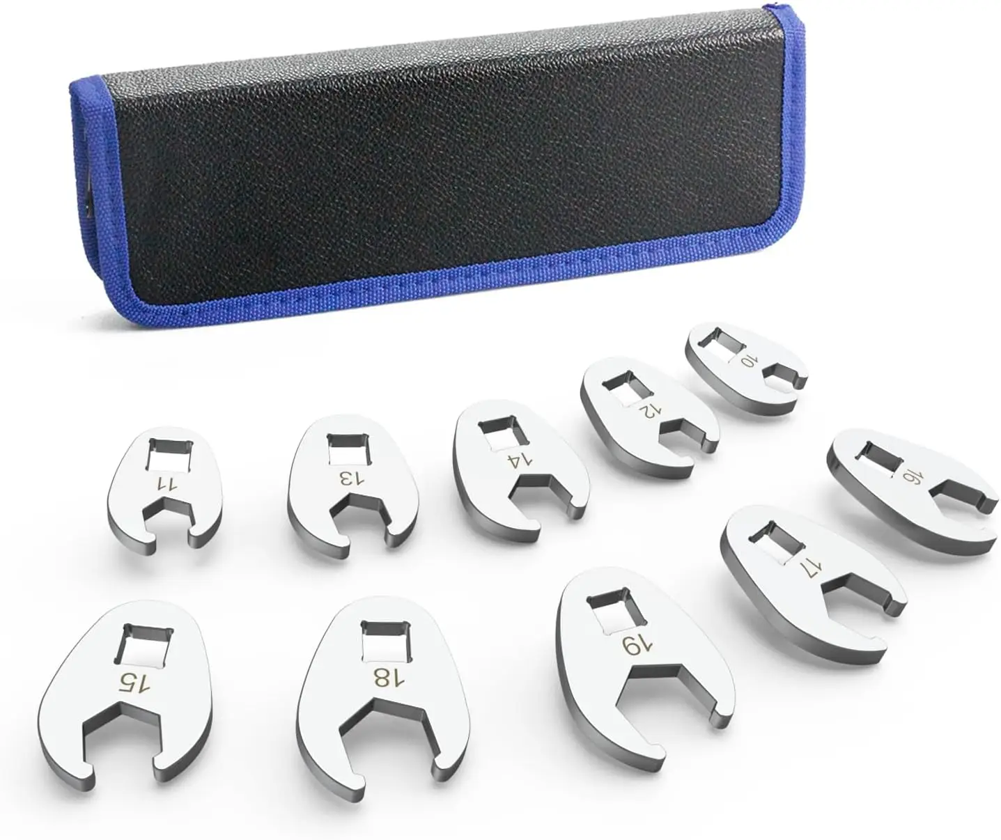 

Набор ключей Crowfoot с приводной раструбной гайкой 3/8 дюйма, сталь Cr-V из 10 предметов, 5-точечная рукоятка, метрическая 10-19 мм, с сумкой для хранения