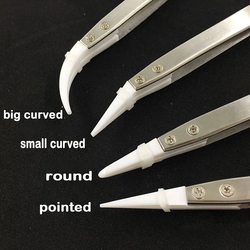 Curved Straight Aimed Ceramic Tweezers for Electronics Soldering with Stainless Steel Handle Tweezers Precision Tweezer Tool