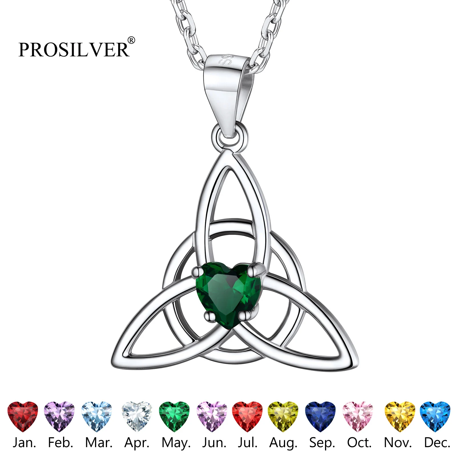 

PROSILVER Sterling Silver Vintage Celtic 12 Months Birthstone Necklace Pendant Chain Irish Jewelry for Women Teen Girl PYP15151B