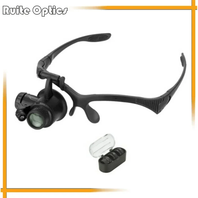 

High Power Monocular Eye Loupe 2 LED Light Watch Repair Magnifier Helmet Head Magnifying Glass with Bracket Headband