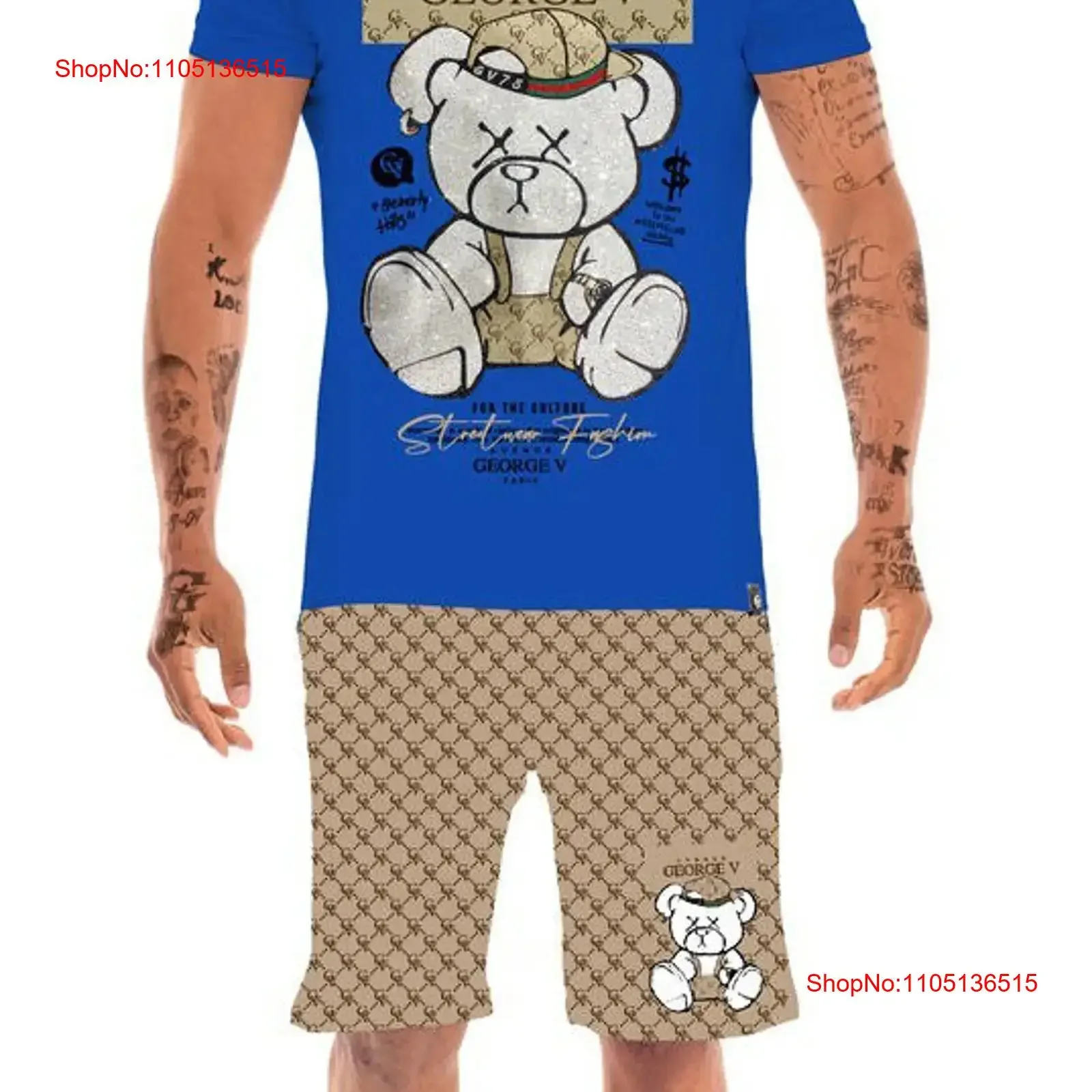 CAMISETA GEORGE V AZUL CON RHINESTONES PLATA ALTA CALIDAD DE PARIS vintage Gráfico lavado Versátil Elegante homme