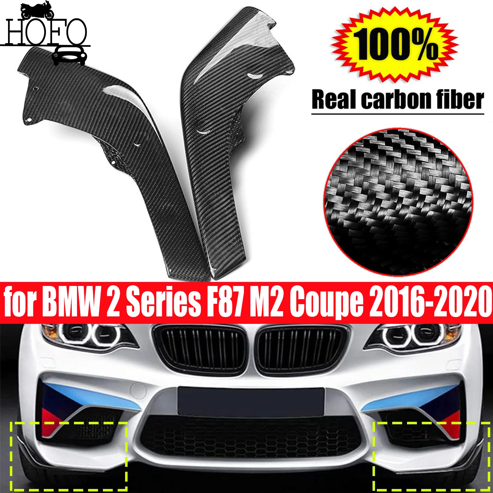 

Real Carbon Fiber Front Bumper Splitters For BMW F87 M2 M2C Coupe 2-Door 2016 2017 2018 2019 2020