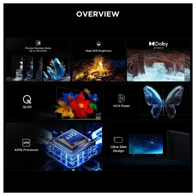 TCL C6K/Q6C 55 بوصة/65 بوصة/75 بوصة/85 بوصة/98 بوصة تلفزيون LED صغير 4K 144 هرتز معدل تبريد أصلي تلفزيون ذكي HDMI 4 USB1 AiPQ Pro معالج 2025 موديل #4