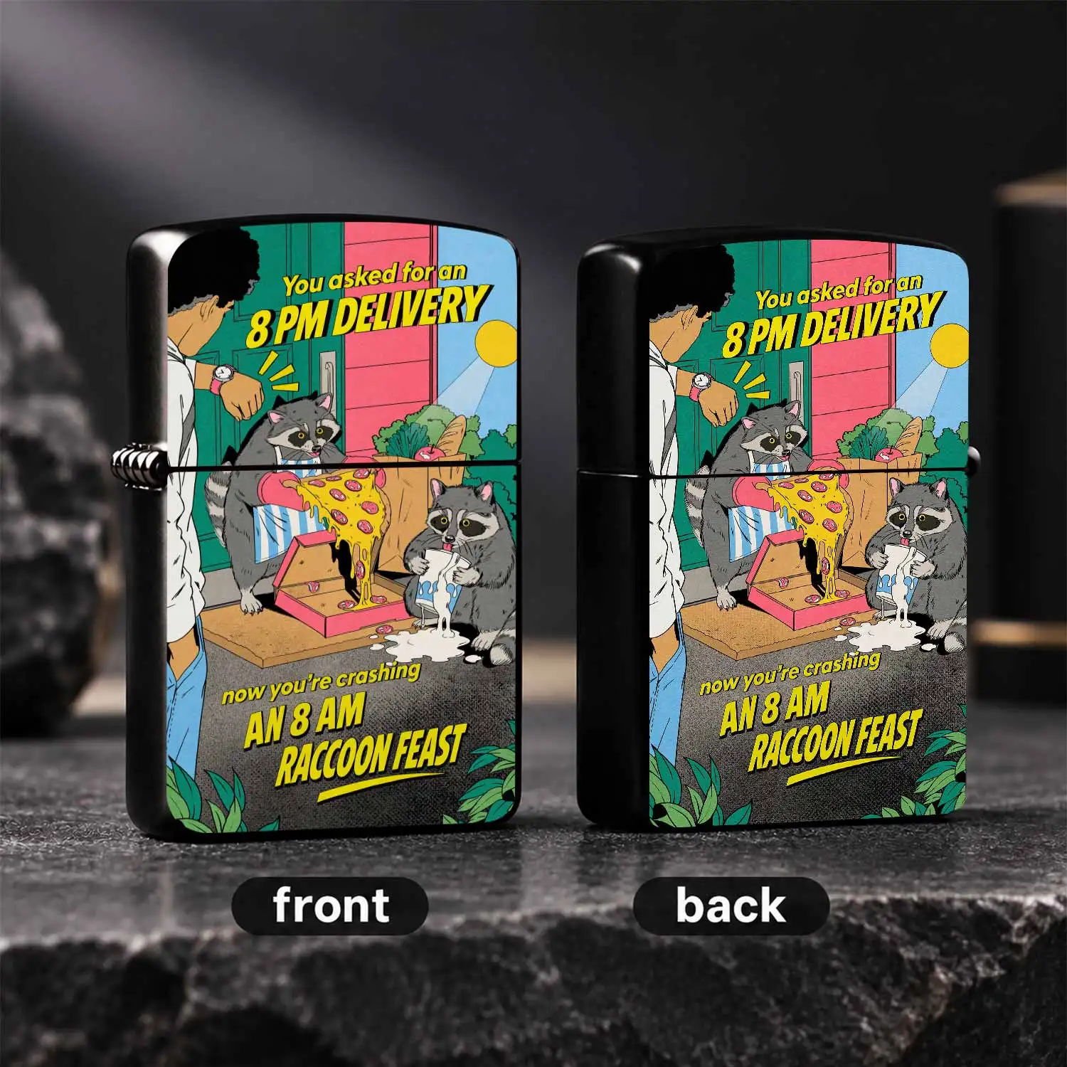 Raccoon Feast Themed Lighter Creative Retro Comic Style Portable Igniter, Funny 8Am Raccoon Feast Pattern, Ideal For Daily Use, Gifting, Party Favors And Personal Collection, Delightful Quirky Accessory F A Humorous And Interesting Lighter