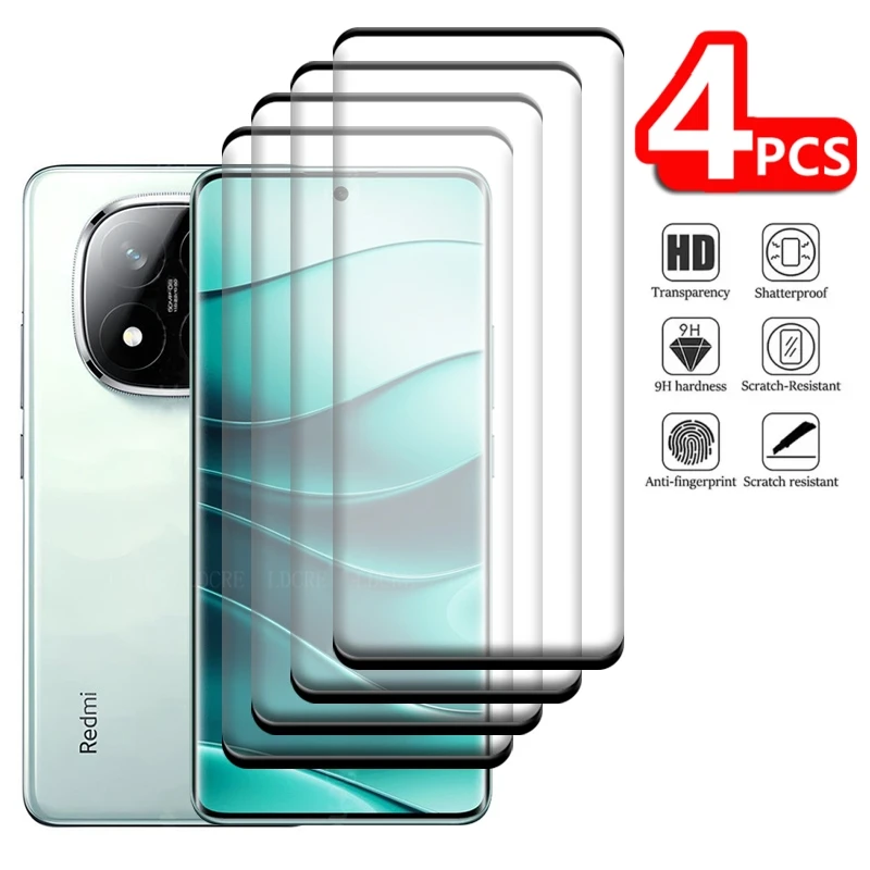 4Pcs For Redmi Note 14 Pro Plus Glass Xiaomi Redmi Note 14 Pro Plus Glass Full Curved 9H Screen Protetor Redmi Note 14 Pro Plus