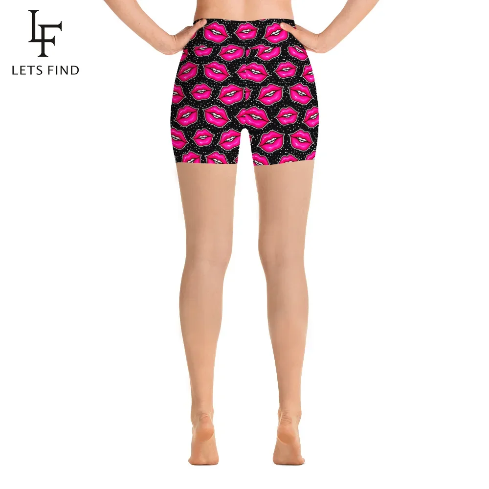 LETSFIND-pantalones cortos elásticos de cintura alta para mujer, mallas informales de poliéster con estampado de labios rosas