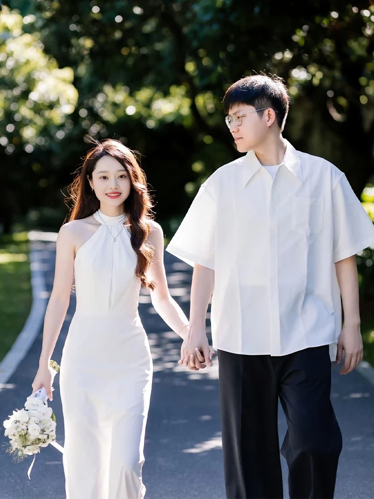 

Stunning Long White Hanging Ne Dr Wedding Ceremony Adult Ceremony Engagement Par High Waist Simple Sle Ele Dr