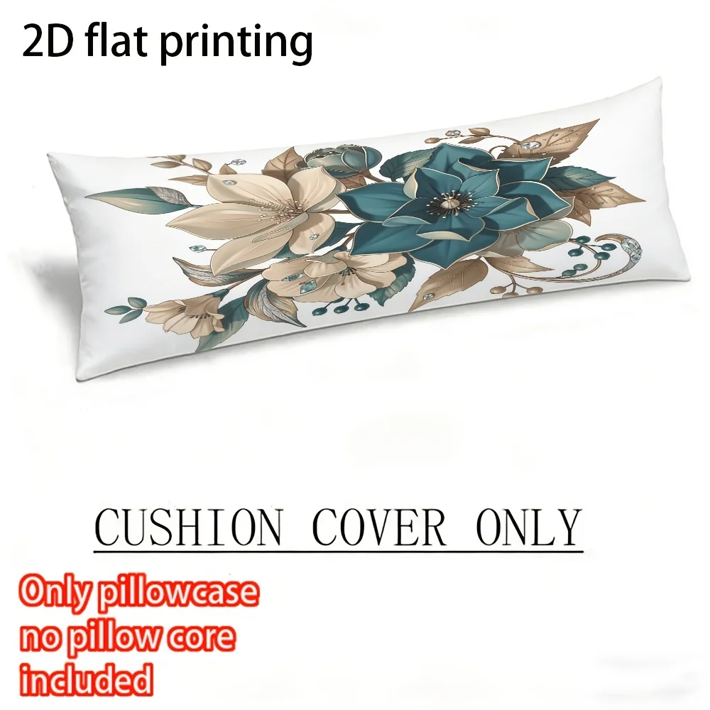 2D Flat - Long Pillowcase, 2D Printed Design, Blue Floral Pearl Decor Pattern, Durable Fabric, Full Body Support Pillowcase, Dou