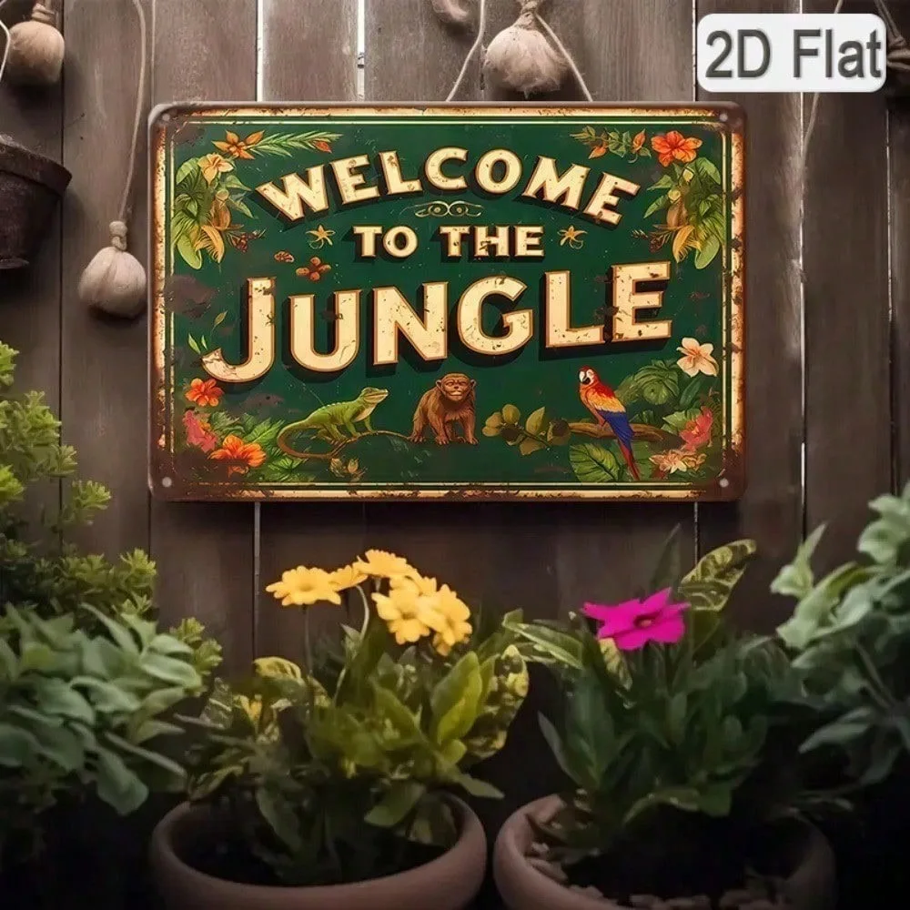 Vintage Metal Tin Sign Welcome To The Jungle Wall Decor Retro Tropical Animal Art