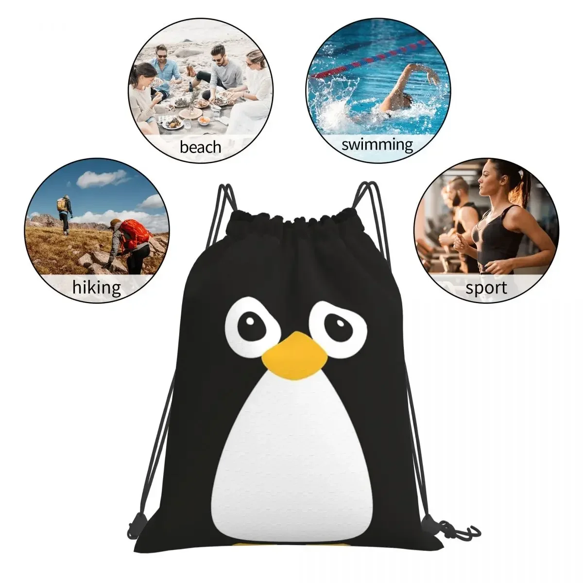 Mochilas de pingüino de Vector lindo, bolsas con cordón portátiles de moda, paquete de cordón, bolsa deportiva de bolsillo, bolsa de libros para estudiantes de viaje