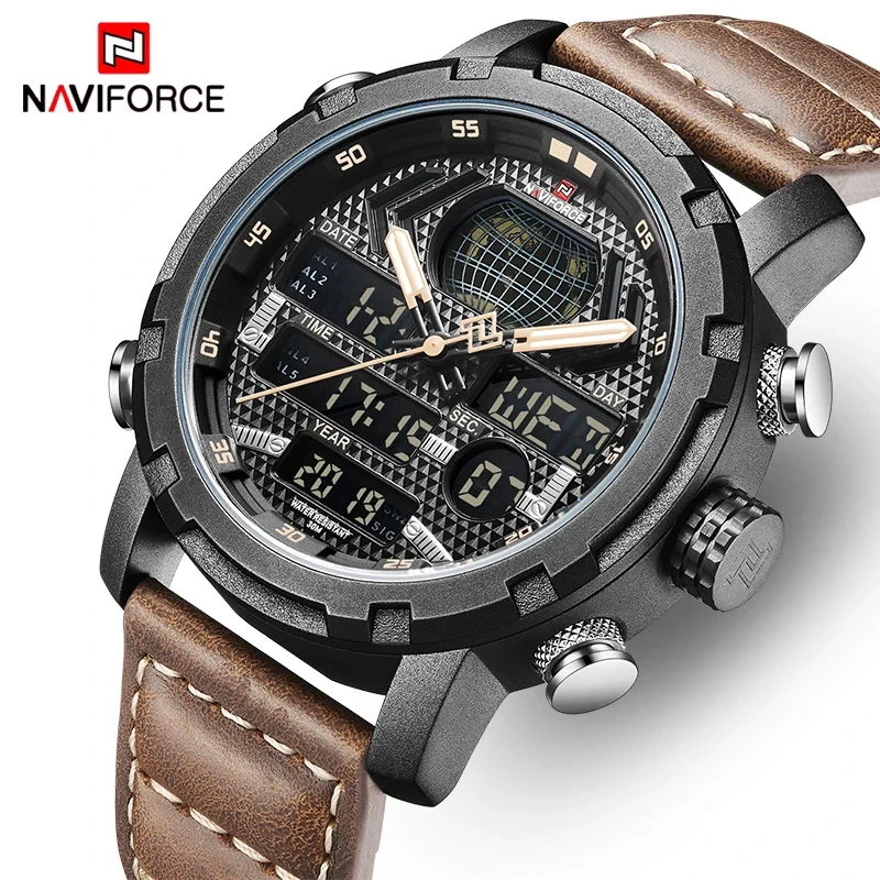 2024 Top Luxury Brand NAVIFORCE Digital Sport Wristwatches Military Genuine Leather Waterproof Clock Men Relogio Masculino