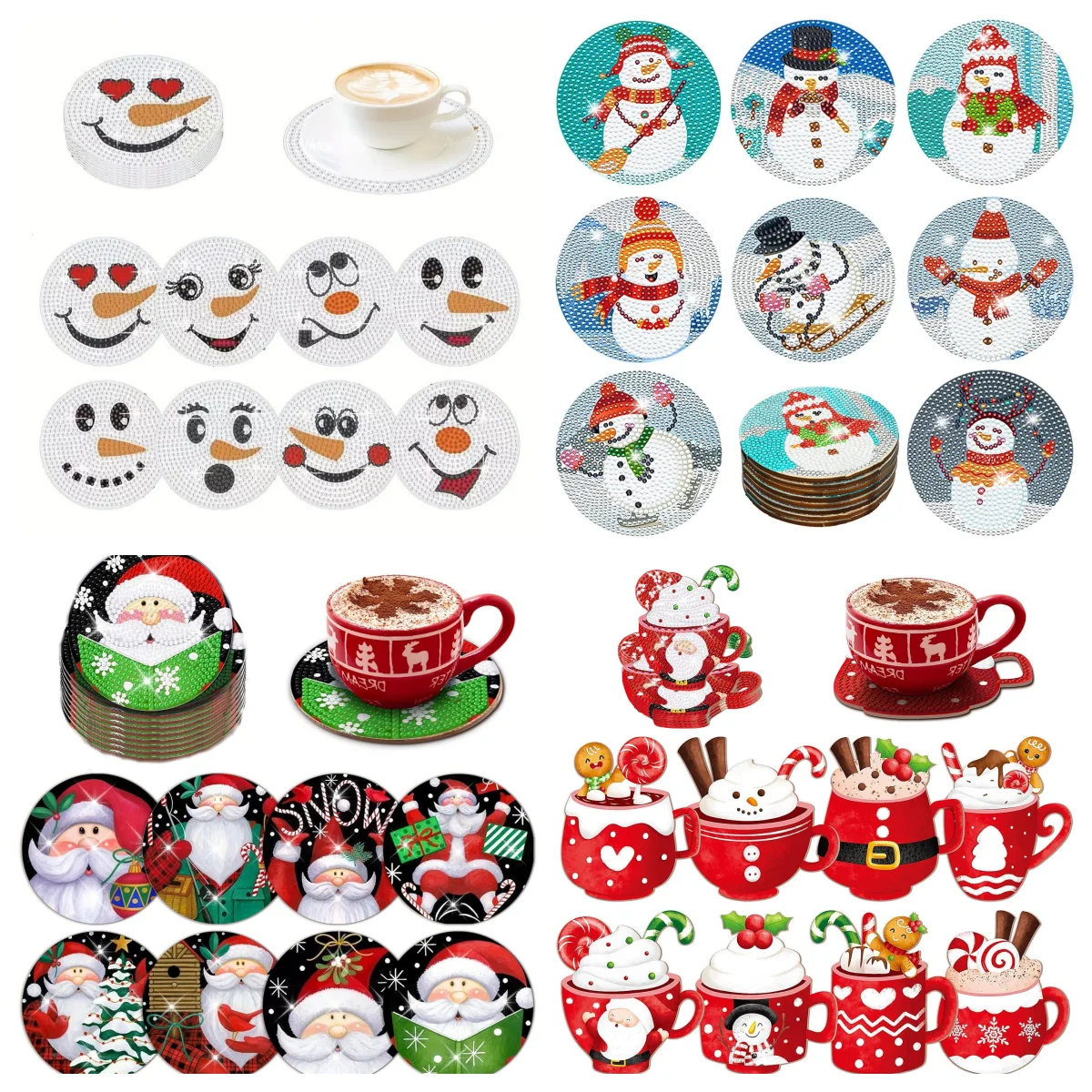 8-Diamant-Malerei-Set, Untersetzer ohne Ständer für DIY-Kristallverzierung und Diamant-Stickerei, Weihnachtsmuster