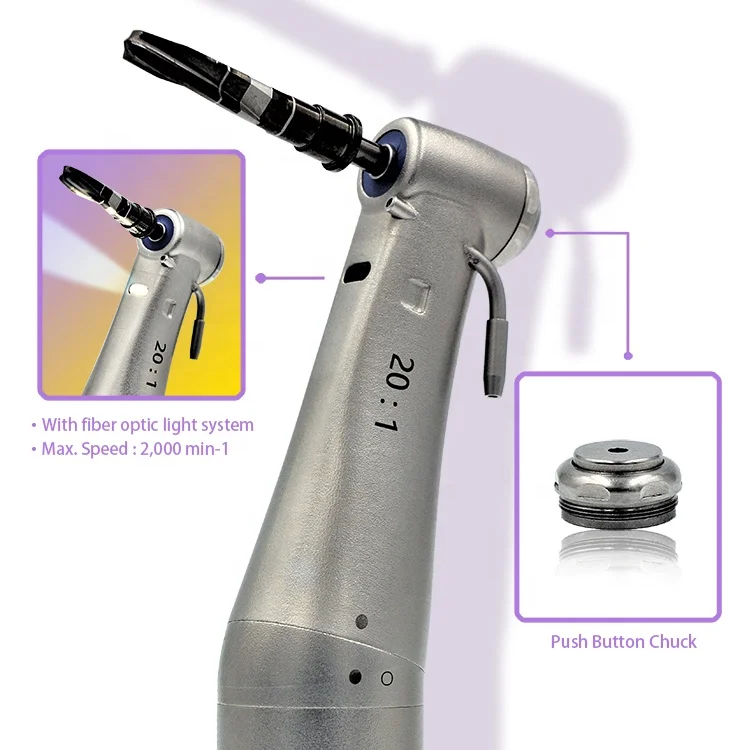 den tal 20:1 imp lant Contra Angle Fiber Optic Handpiece Stainless Steel  denti stry Equipment Low Speed imp lant  Handpiece