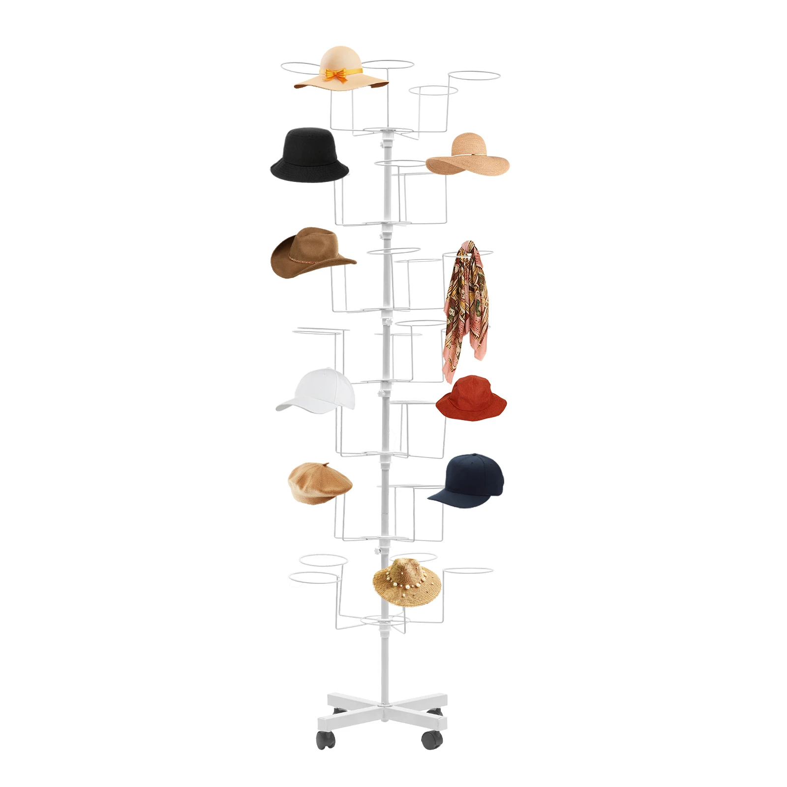 7-Tier Metal white 35 Hat Cap Display Rotating Stand Holder Retail Store Rack