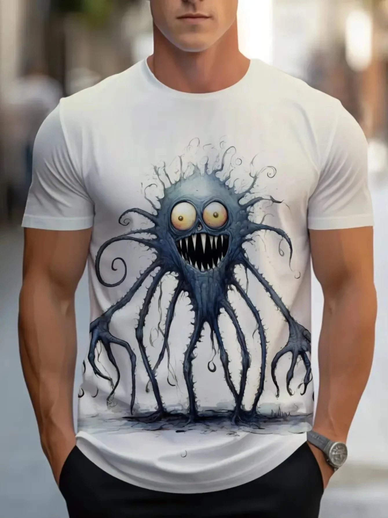 Funny Horror Monster Graphic T‑Shirts For Men 3D Print Crew Neck Short Sleeve Tee Summer Casual Streetwear Tops