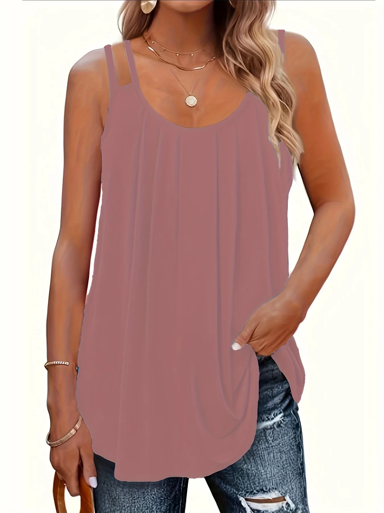 Ärmelloses Tanktop in Übergröße mit doppeltem Trägerdesign und fließender Passform für einen lässigen Sommer-Look – Detail 8