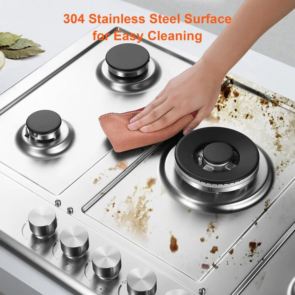 30 inch Gas Cooktop, Gas Stove Top with 5 High Efficiency Burners, NG/LPG Convertible Gas Stovetop, Thermocouple Protection