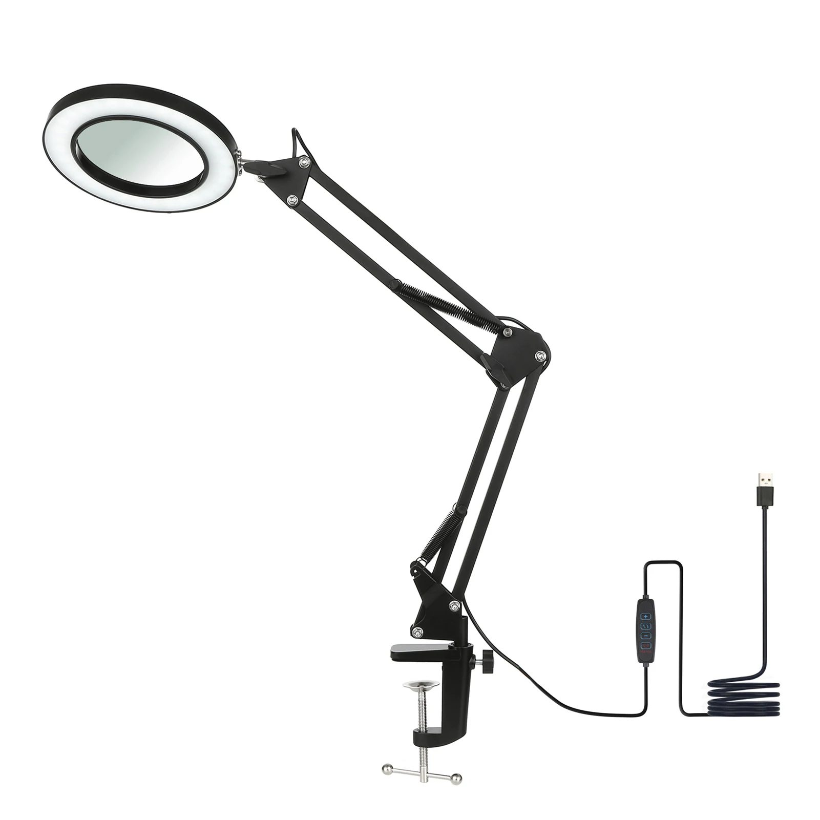 3 Color Flexible Clamp-on Table Lamp with 8x Magnifier Swing Arm Dimmable LEDs Desk Light 10 Levels Reading Working Study Light