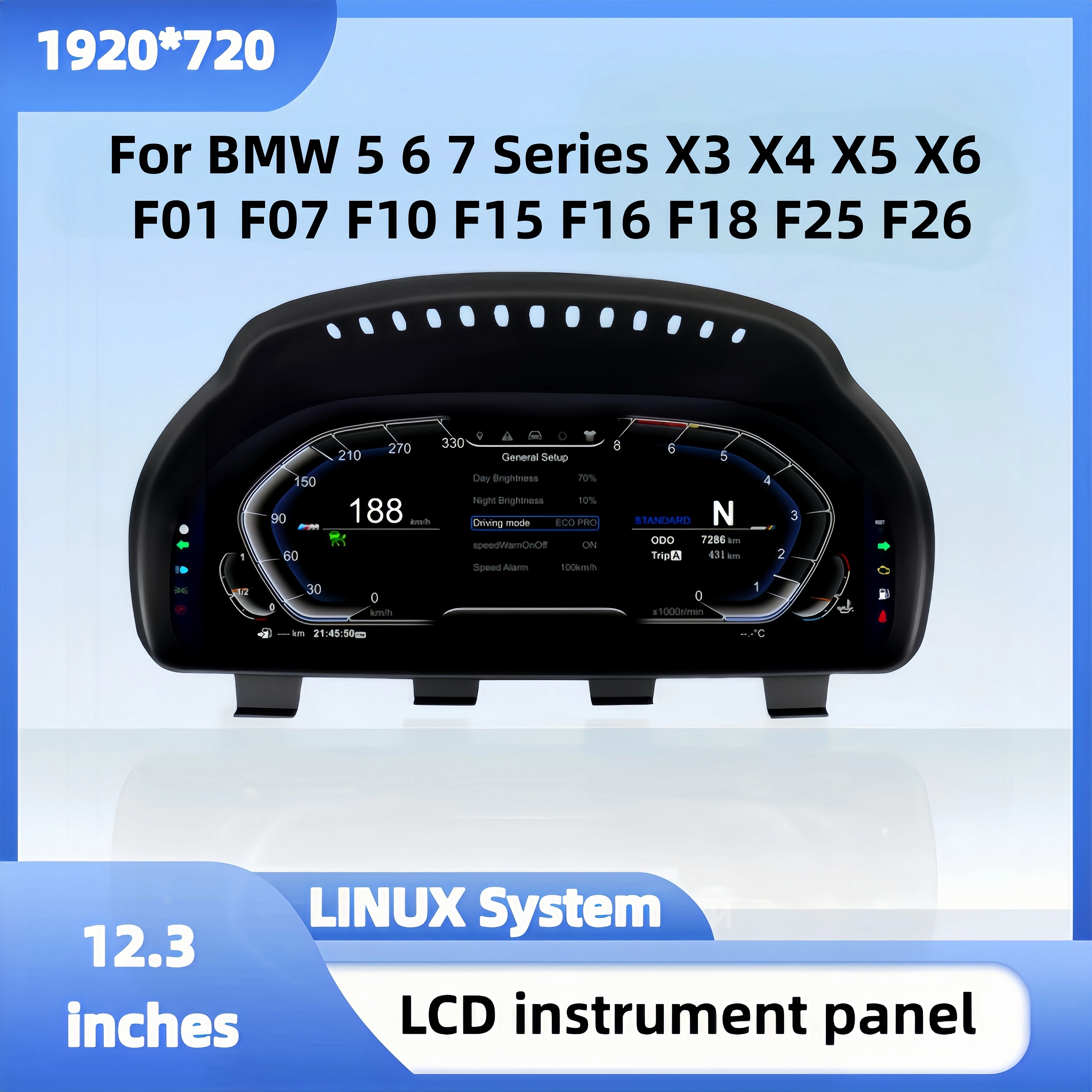 12.3-inch Digital Speedometer For BMW 5 6 7 Series X3 X4 X5 X6 F01 F07 F10 F15 F16 F18 F25 F26 Compatible Android Auto CarPlay