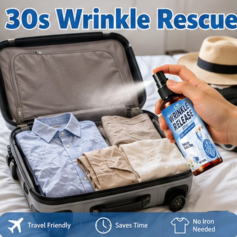 Portable Instant Clothes Wrinkle Removerold Release Spray, Fast Erase Stubborn Creases & Folds, Gentle Fabric Smoothing Mist