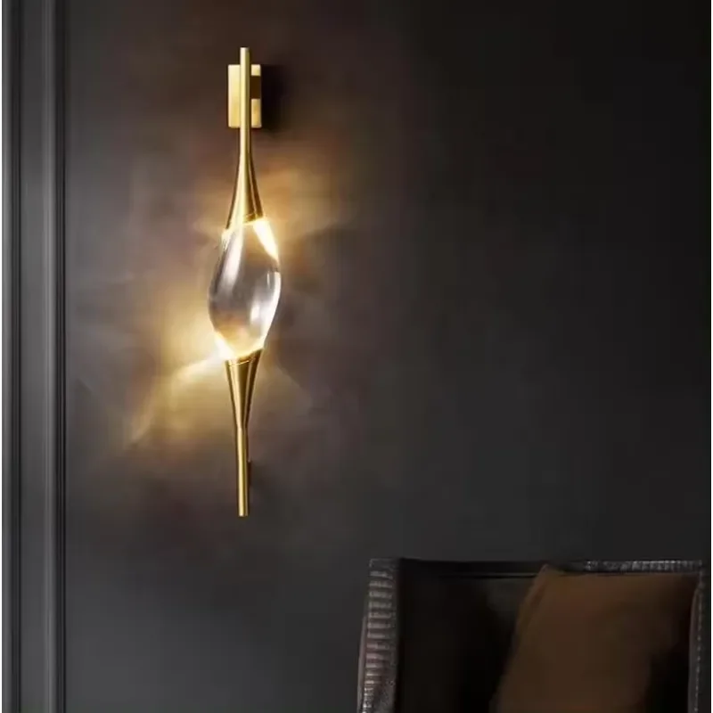 New Design Modern Full Copper Gold Crystal LED Wall Light for Living Room Home Hotel Decoration view 2