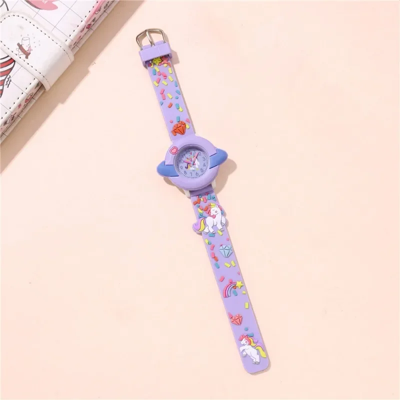 Lindo Reloj de dibujos animados de unicornio para niños, cinta de plástico colorida, Reloj decorativo de cuarzo para niños, niñas y estudiantes