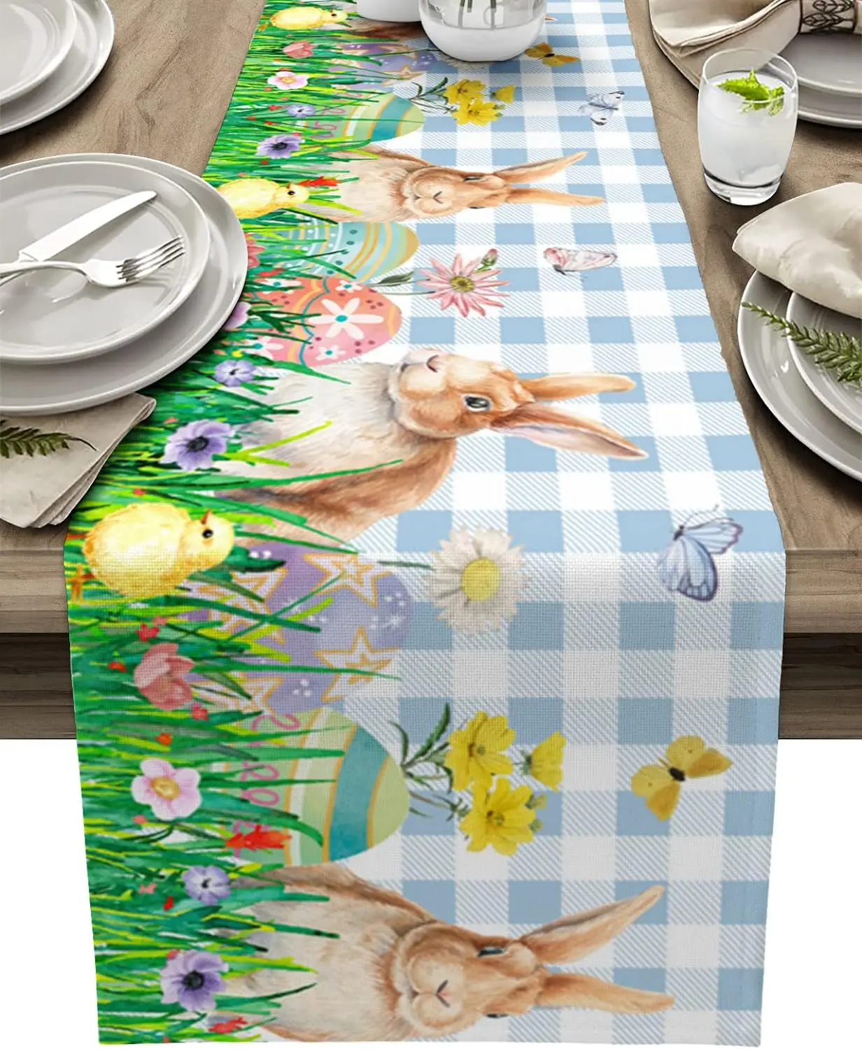 

Пасхальные яицы, синий, белый цвет, плед из буйвола, льняная дорожка для стола, декор для вечеринки, дорожки для обеденного стола в фермерском доме, пасхальные украшения