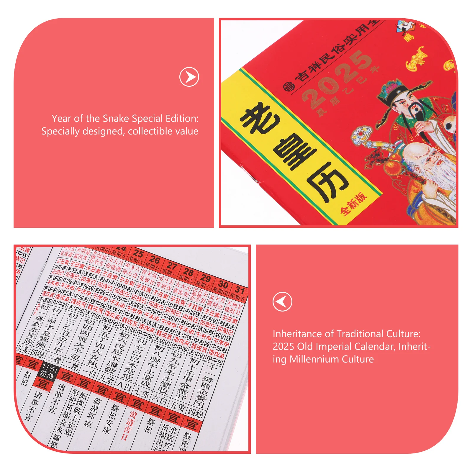 Calendário do ano lunar chinês 2025 ano da cobra herança cultural tradicional pendurado na parede com calendário perpétuo solar